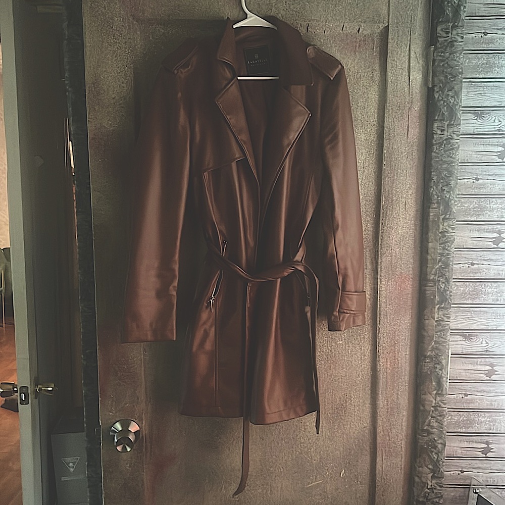 Vegan Leather deep peanut butter trench jacket